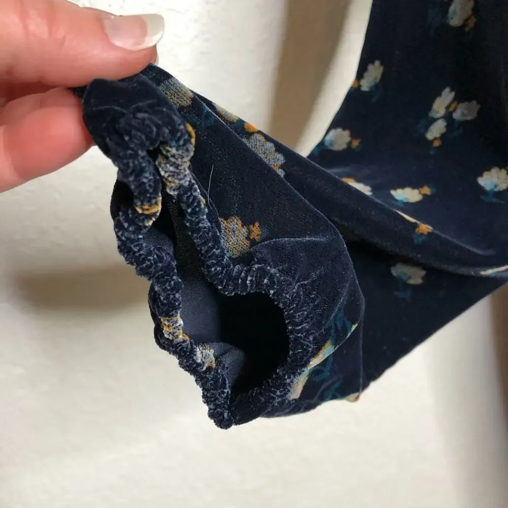 Cabi Decked Out navy blue floral velvet belted midi dress Extra Large XL #3875